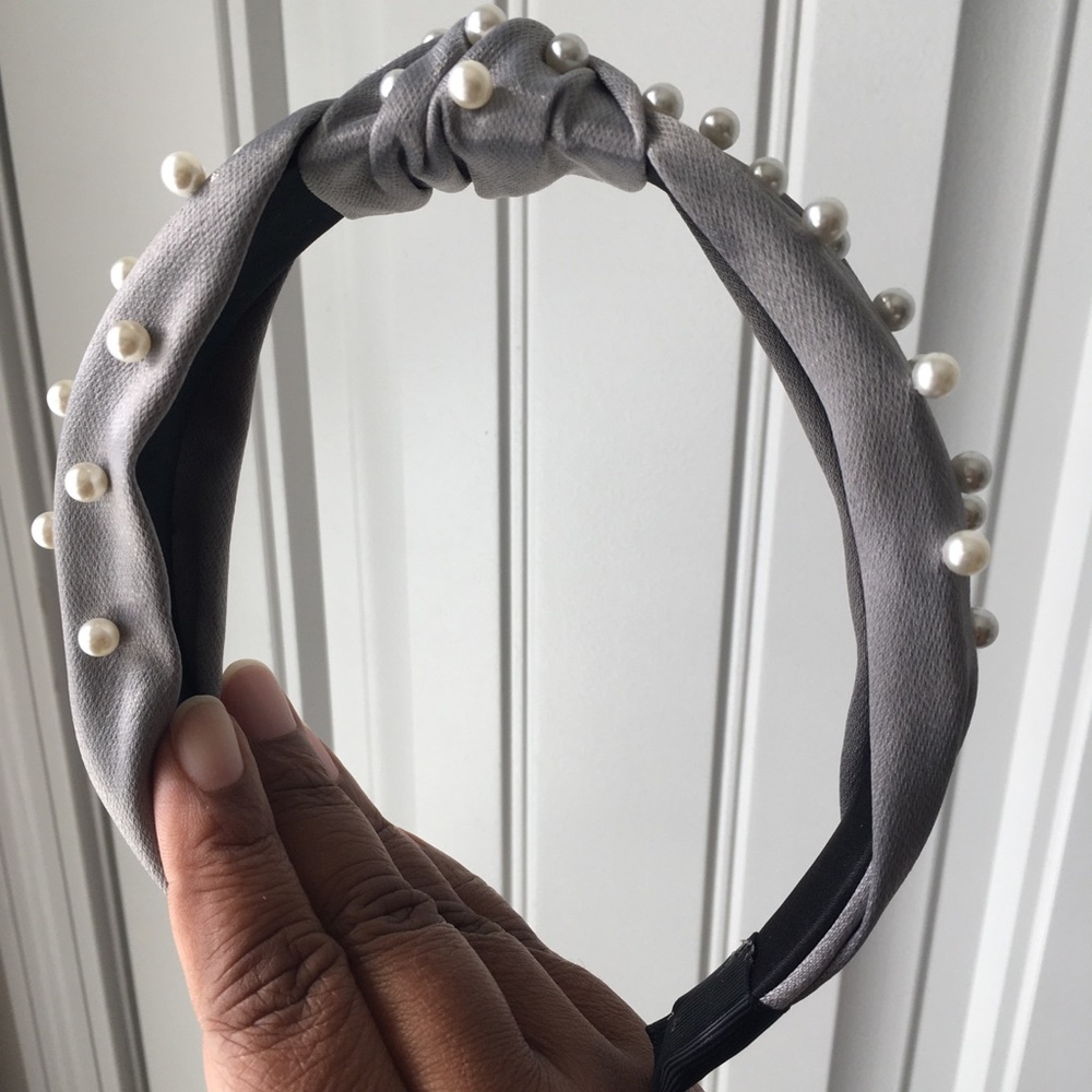 Headband, gray with pearls, handmade